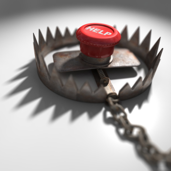David Miscavige has turned Scientology into a trap Image of a help button inside a bear trap